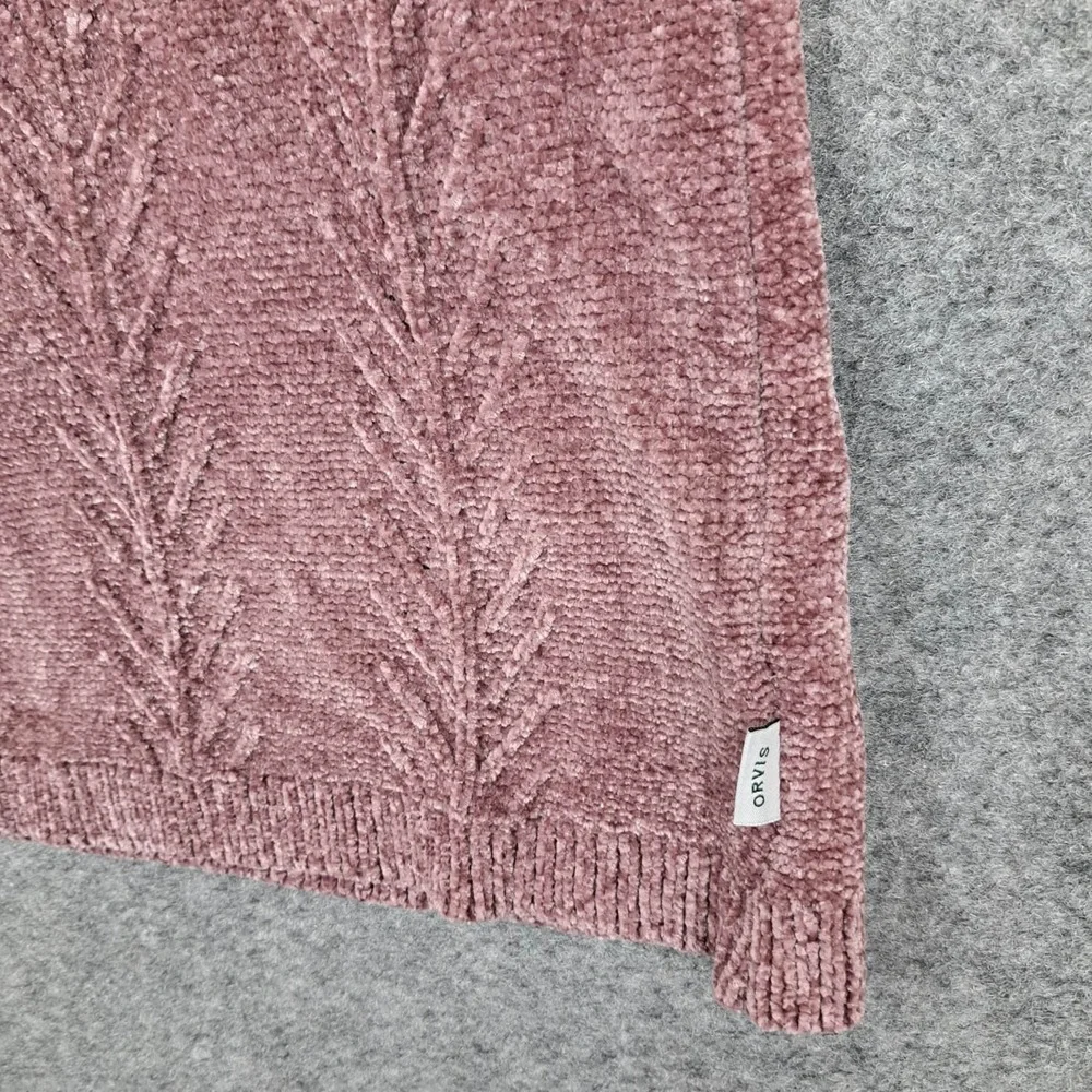 Orvis Chenille Cable Knit Sweater‎ Womens Size Large Mauve Pink Velour Crewneck